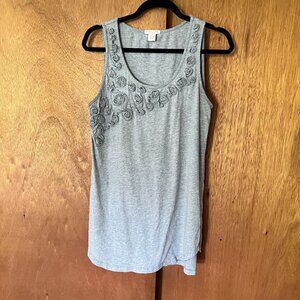 Heather grey tunic tank top with fabric flower detail - size L